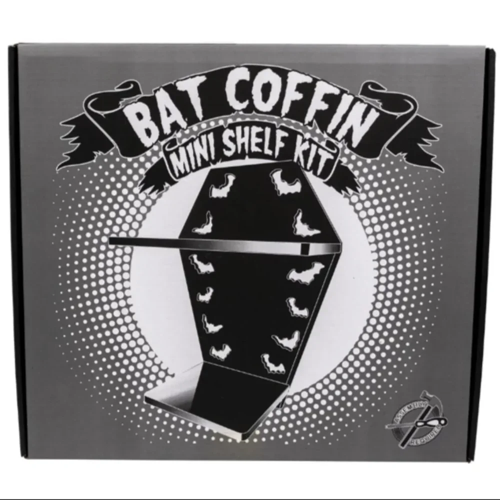 COFFIN BAT SHELF!! Black Mini Wooden Wall Shelving Kit NIB